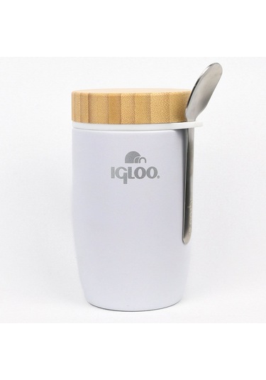 Bambu Kapak Yemek Termosu 500ml Çelik Termos Beyaz 12 Saat Sıcak Tutar Beyaz