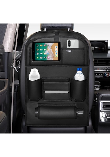 Bod Deri Masalı Oto Koltuk Arkası Koruyucu Eşya Düzenleyici Araç içi Organizer Siyah