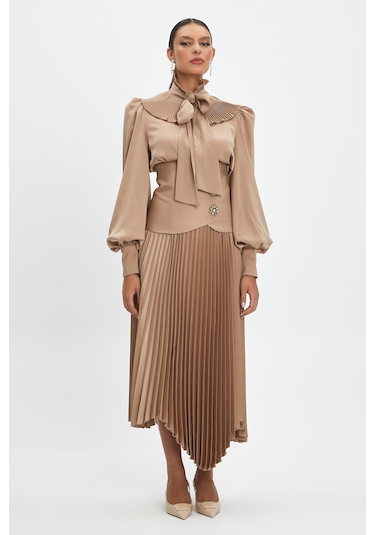 Kadın Fırfır Detaylı Gömlek Bej