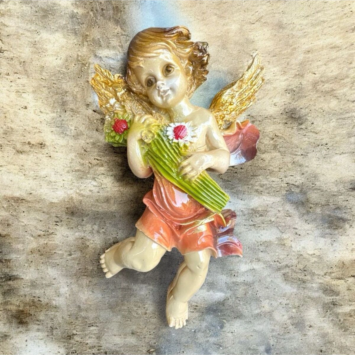 Dekoratif Polyester Duvara Asmalı Tekli Melek Biblo Turuncu 2