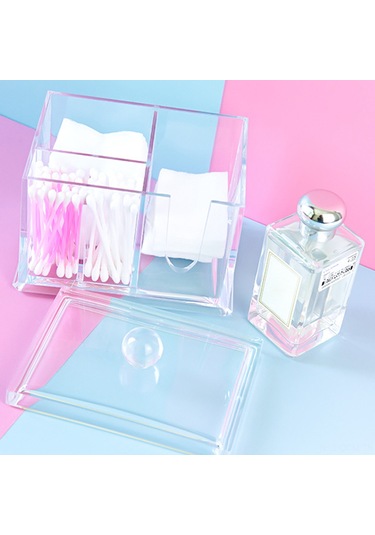 Qingmipy Transparan Akrilik Makyaj Organizatörü - Makyaj Vakaları, Koton Ve Q-tip Saklama Kutusu - Masaüstü Dekoratif Depolama Kutu