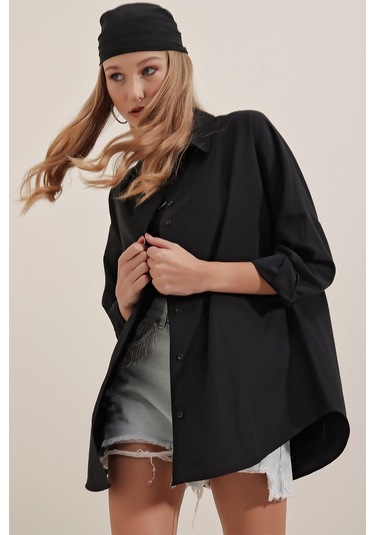 Bigdart 3900 Oversize Uzun Basic Gömlek - Siyah 001