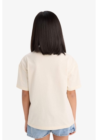Defacto Kız Çocuk Relax Fit Bisiklet Yaka Baskılı Kısa Kollu Tişört E0355a825smer235 Ekru