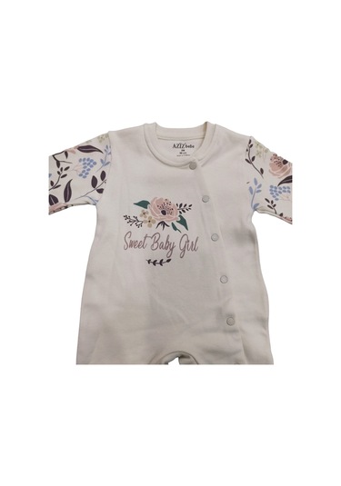 Çicek Desenli Çıtçıtlı Ayaksız Patiksiz Tulum Krem