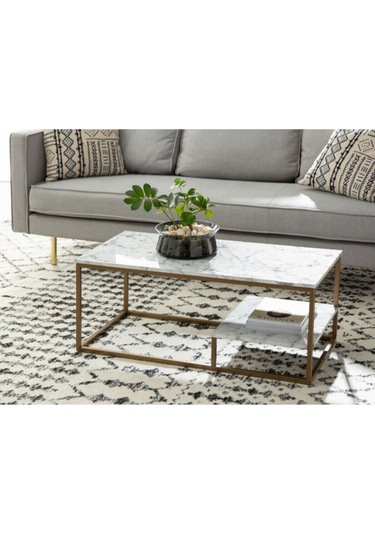 Perus Beyaz Ahşap / Gold Metal Orta Sehpa