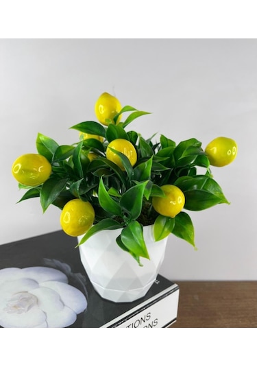 Yapay Çiçek Beyaz Saksıda Limon Demeti Dekoratif Masa Çiçeği
