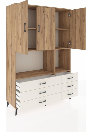 Hyperion Dolap 6 Raflı 6 Çekmeceli 3 Kapaklı 132x44x195 Çam-ç... Çam