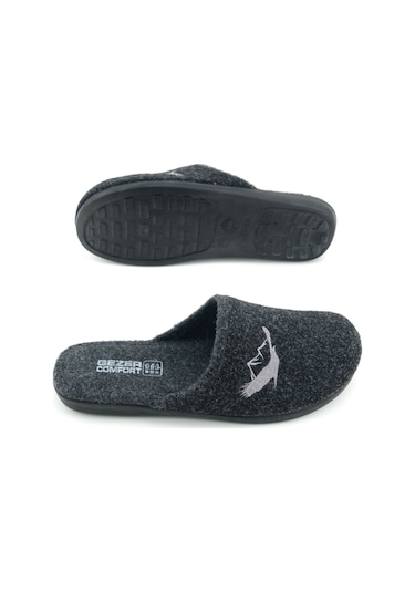 Gezer Erkek Kışlık Keçe Çıkarılabilir Cırt Cırtlı İç Taban Rahat Ev Bahçe Terlik Antrasit