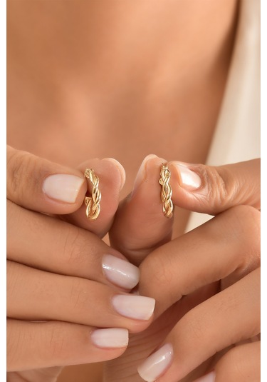 Moom Mücevherat Kadın 14 Ayar Altın Küpe Minimalist Burgu Modern Halka Altın Küpe 15 Mm-Mm20092