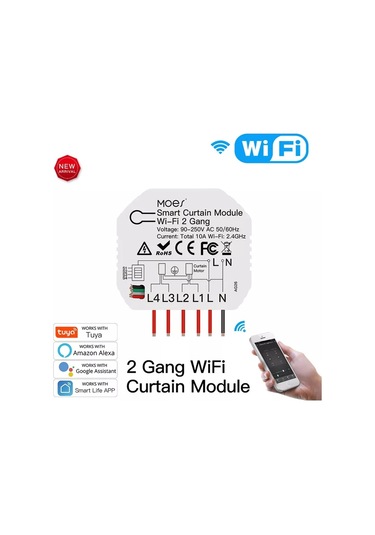 Tuya Destekli Wifi Akıllı 2 Kanallı Panjur Stor Anahtarı