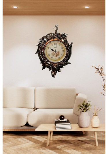 Duvar Saati Tavuskuşu Temalı Büyük Polyester Saat No.2 50 X 80 Cm çok Renkli