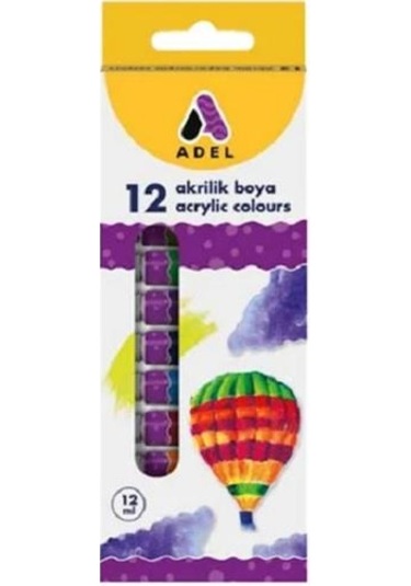 Adel Akrilik Boya 12 ML X 12 Renk Tüp Çok Renkli