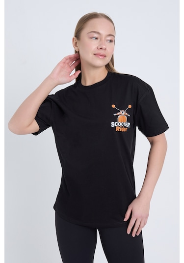 Velvoria Unisex Oversize Siyah Scooter T-shirt