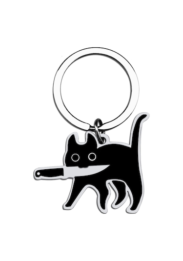 Geekyou Siyah Bıçaklı Kedi Anahtarlık - Unisex Dekoratif Hediye, Evcil Hayvan Motifli Anahtar Takımı