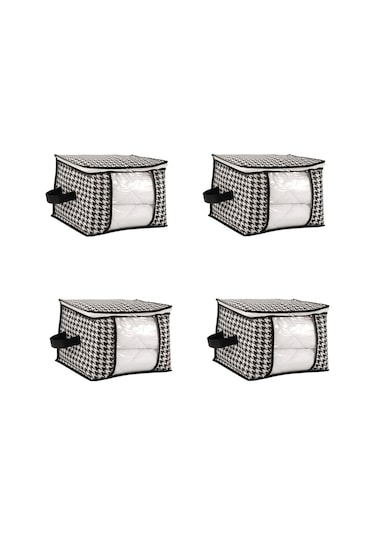 Formeya 4 Adet Lüks Pencereli Çok Amaçlı Çorap Hurcu 34x22x22 Cm Siyah