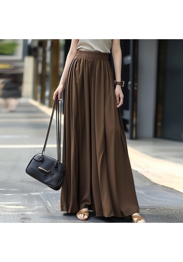 Zanzea Kadın Rahat Elastik Bel Bol Uzun Maxi Etekler Kahverengi