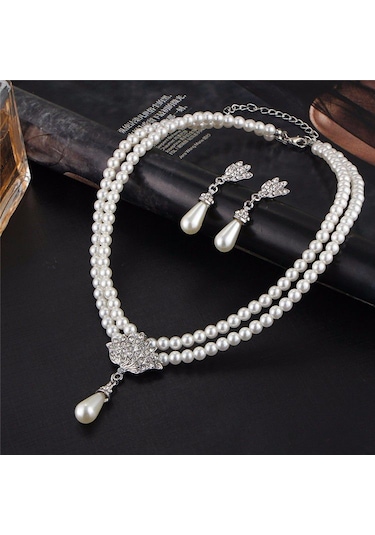 Trend Zirkon Taş İşlemeli Taç İnci Takı Seti Sevgililer Günü Hedi