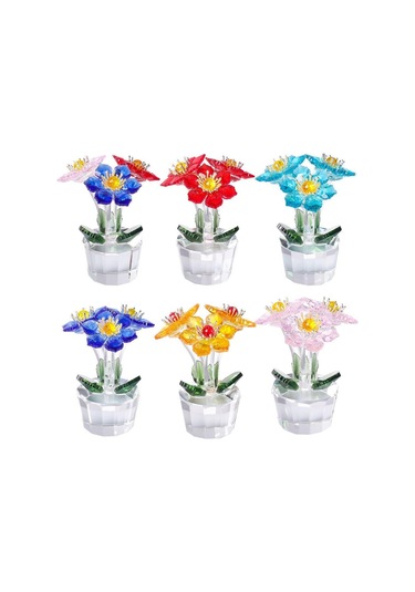 Şeffaf Taban Mini Cam Çiçek Heykeli Süsü Yapay Çiçek Figürin Yıl Dönümü Style 10