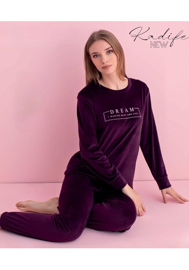 Pijamerry Kadın Kışlık Bisiklet Yaka Kadife Pijama Takımı 3041m - 1 Adet Mor