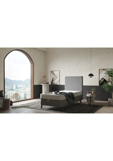 Ortopedik Lüx Yatak Baza Başlık Seti - Antrasit 90 x 190 CM