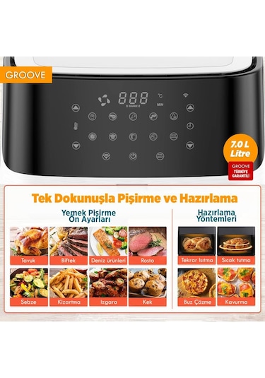 Groove Max XXL 7L 1800W WiFi Smart Airfryer Air Fryer Yağsız Sıcak Hava Fritözü Beyaz