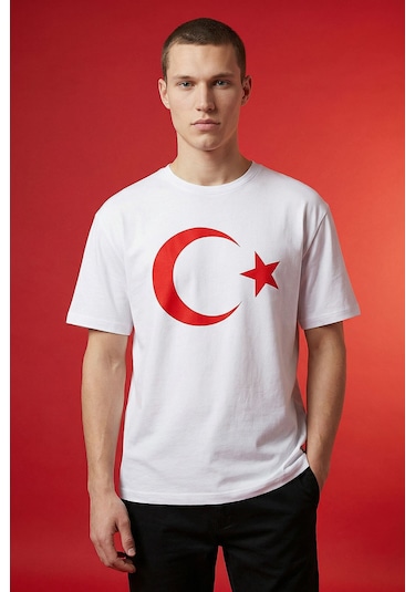 Tommy Life Beyaz Ay Yıldız Baskılı Unisex T-shirt - 88509