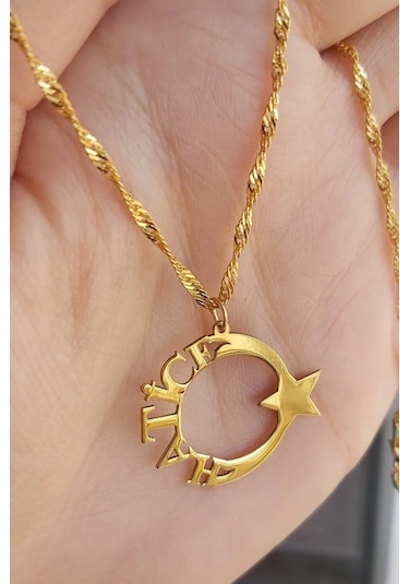 925 Ayar Gümüş 24 Ayar Altın Kaplama Isimli Ayyıldız Kolye