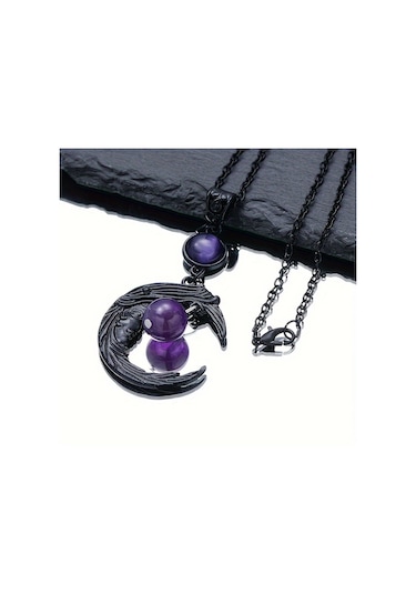 Dükkan Design Macig Moon Ametist Taşlı Gotik Kolye Siyah