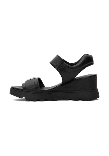 Mammamia D25ys-2995 Kadın Hakiki Deri Dolgu Topuk Sandalet Siyah Siyah