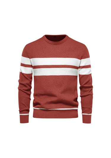 Erkekler İçin Günlük Çizgili Kazak Kırmızı