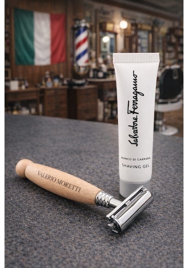 Valerio Moretti Ahşap Saplı Klasik Tıraş Bıçağı + Shaving Gel 15 Ml