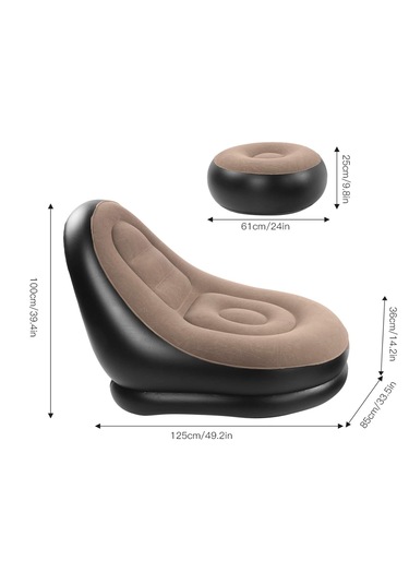 Snapbuy Ayak Dayamalı İç Dış Mekan Kullanımına Uygun Kadife Kaplamalı Berjer Şişme Koltuk - 2'li Set - Kahverengi - Krem