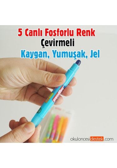Çevirmeli Jel Mum Boya Fosforlu 5 Canlı Renk Bigpoint