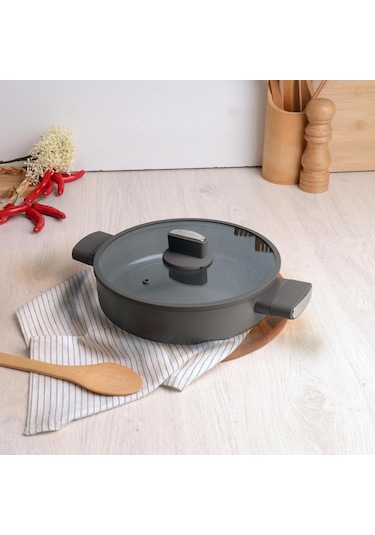 Belarıva 30 Cm Grı Sılıkon Saplı Basık Tencere Gri
