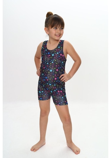 Kız Çocuk Yüzücü Tulum Mayo 5-15 Yaş 11821 Siyah