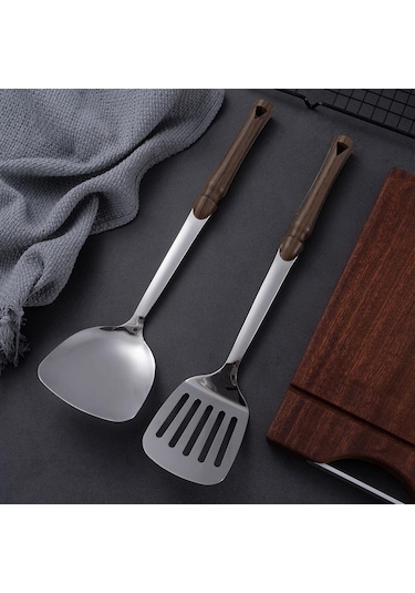 Hanyang 201 Paslanmaz Çelik Tencere Spatula Mutfak Eşyaları Spatula Çorba Kepçesi Huni Tencere Seti Altı Takım 37cmx7.6cm