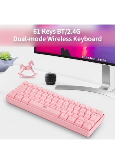 61 Tuşlu Kablosuz Klavye Bt+2.4g Çift Modlu Klavye Rgb Arka Aydınlatma Efekti Abs İki Renkli Enjeksiyon Kalıplama Tuş Takımı Pembe