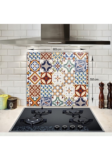 Decorita Çini Desen | Cam Ocak Arkası Koruyucu | 52cm x 60cm