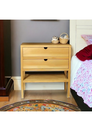 Doğal Ahşap 2 Çekmeceli Komodin 1. Sınıf Masif Çam Ağacı