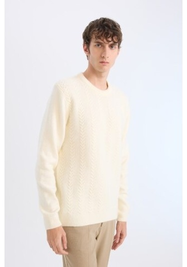 DeFacto Standart Fit Bisiklet Yaka Triko Kazak E1007AX24WNER100 Ekru