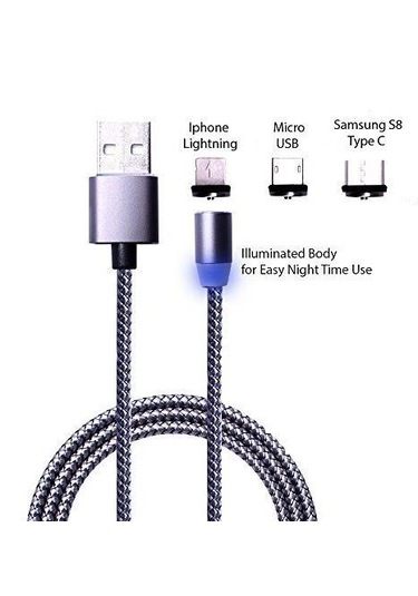 Lightning Micro Usb Type C Mıknatıslı Şarj Kablosu Hepsi Bir Arada 0.25m