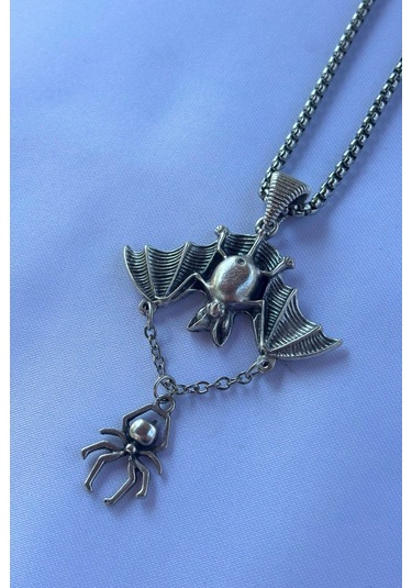 Yarasa El İşçiliği Paslanmaz Çelik Zincir Erkek Kolye Gümüş