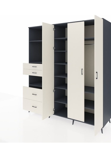 Kronos Dolap 12 Raflı 4 Çekmeceli Tek Askılı 220x59x243 Antrasit-aytaşı/aytaşı Aytası/aytası