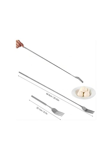Paslanmaz Çelik Uzatılabilir Uzun Saplı Çatal Uzatılabilir Teleskopik Çatal Yemek Çatalı Gümüş