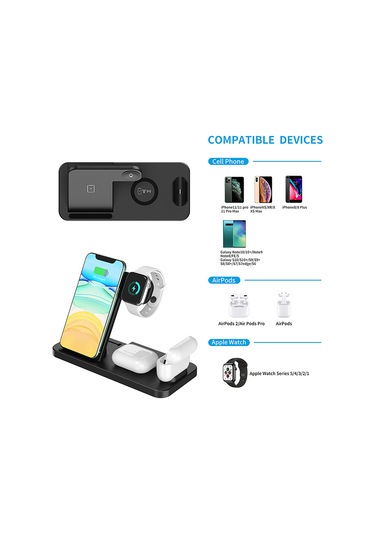 Maiyame Siyah 4'lü Kollapsible Dikey Kablosuz Şarj Cihazı - 18w Hızlı Şarj, İphone, Kulaklık, Saat Uyumlu