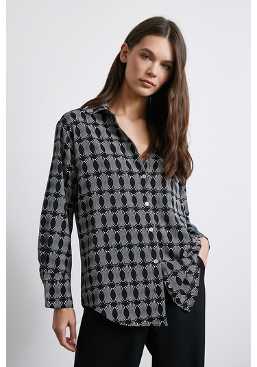 Geometrik Desenli Gömlek Siyah Siyah