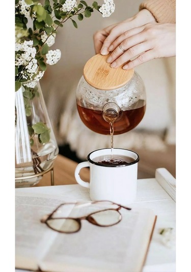 Isıya Dayanıklı Borosilikat Süzgeçli Cam Demlik 1000ml Şeffaf