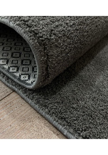 Balat Halı Raschel Carpet Koyu Gri Mikro Polyester Kaymaz Taban Shaggy Halı
