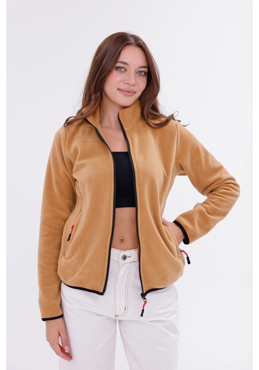Monox Kadın Slim Fit Tam Fermuarlı Polar Ceket Kahve