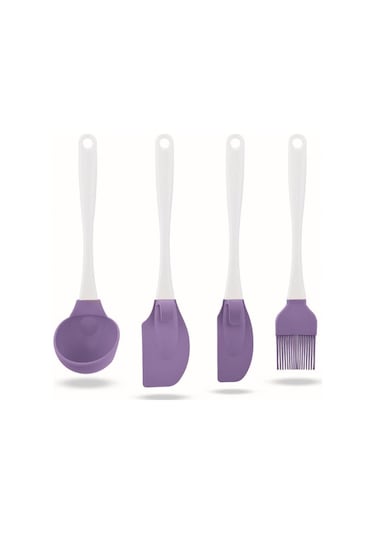 Silicolife Silikon Kepçe + Büyük - Küçük Spatula + Fırça Servis Seti